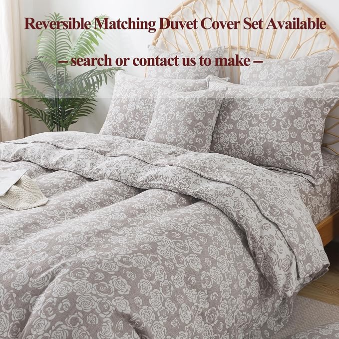 FADFAY Rose Sheets Set King Vintage Curry Floral Bedding Shabby Farmhouse Bedding Super Soft Washed Double -Layer Muslin Sheets Luxury 100% Cotton Breathable Deep Pocket Fitted Sheet 4Pcs, King Size