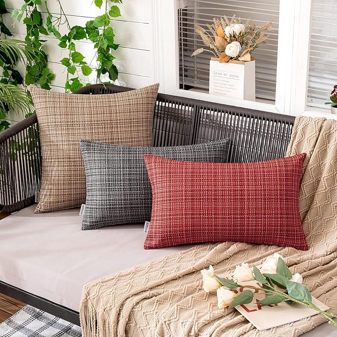 MIULEE Outdoor Waterproof Throw Pillow Covers Decorative Farmhouse Water Resistant Cushion Covers for Tent Patio Garden Couch Sofa Pack of 2, 20x20 Inch Beige