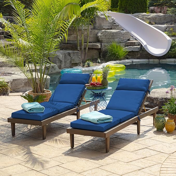 Arden Outdoor Chaise Cushion, 21 in x 72 in, Weather-Proof, Rain-Proof, Fade Resistant Patio Cushion for Chaise Lounger Cobalt Blue Texture