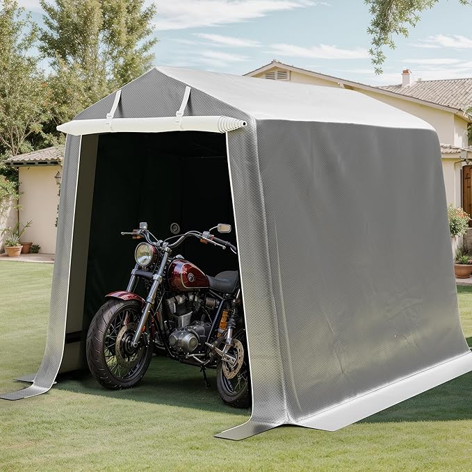 Shintenchi 6x6 FT Motorcycle Carport,Portable Storage Shed with Roll-up Zipper Door,Heavy Duty Portable Garage,UV Resistant & Waterproof Tarp,Storage Tent for Motorcycle,Bike,Garden Tools,Grey