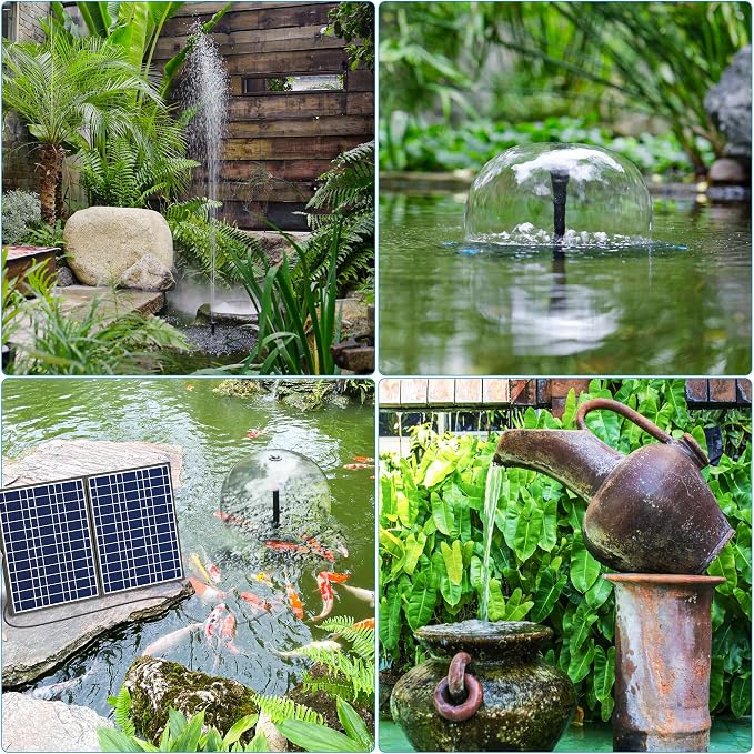 NFESOLAR 30W Solar Pond Filter Fountain Pump Kit, 200 GPH Submersible Water Pump with 7 Nozzles, 16.4ft Power Cable & 6.6ft Water Tubing, for Koi Ponds, Fish Tanks, Backyard Garden Decor