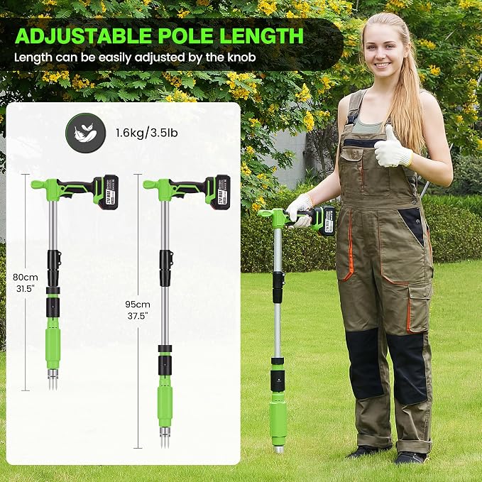 Electric Stand Up Weed Puller Tool with 3.0Ah Battery, Deep Root Removal Adjustable Handle Weeding Tool, Garden Electric Weed Puller with 3-Claw Steel Head for Dandelion, Lawn, Garden,Yard and Farm