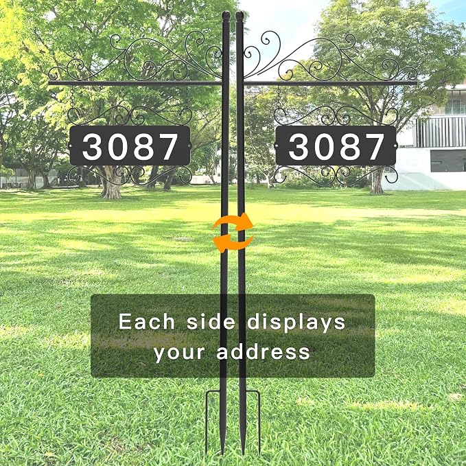 Metal Address Sign, Home Address Plaque, Address Post Sign Double-Sided, Street House Numbers for House Home Street Garden Yard (44" Pole)