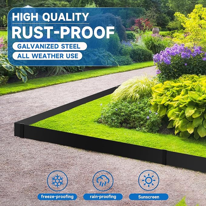 20Ft.Galvanized Steel Landscape Edging(6-Pack)-5"x40" Metal Garden Edging,7 Clips&Gloves,Hammer-in,No Dig,Rustproof,for Landscaping,Tree Rings,Garden,Yard&Pathway–Black