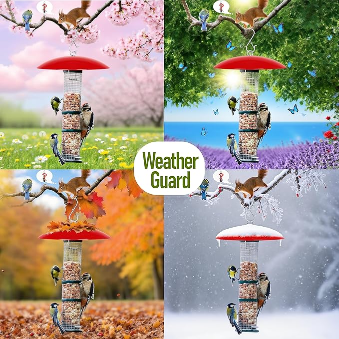 8-Inch Mini Rain Guard for Hummingbird Feeder,Bird Feeders Shade Dome Guard,Squirrel Baffle for Hanging Feeder in the Outdoors (Red), 4 Pack