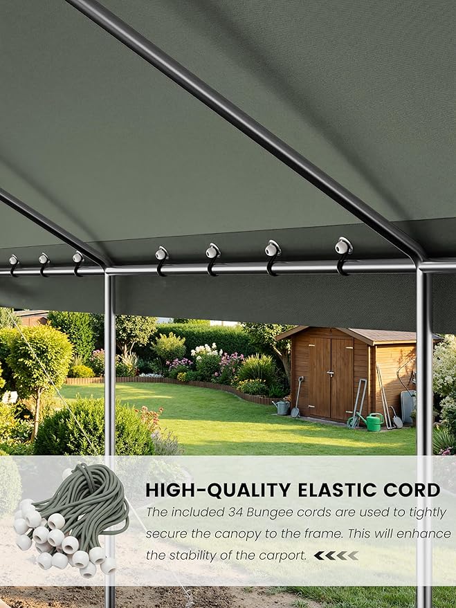 12 x 20 Ft Carport Replacement Cover, Heavy Duty Outdoor Car Tarp Canopy, Waterproof & UV Protected Tear Oxford Tarp with Ball Bungees (Frame is Not Included)