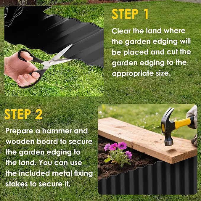 Vehipa Corrugated Garden Edging for Landscaping, 6" x 90 Ft Metal Garden Landscape Edging for Flower Bed, Lawn Edging Border Landscape Border for Garden, Yard DIY (Black)