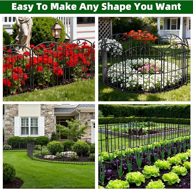 20 Panels Outdoor Decorative Garden Fence, 21 （ft） L x 24 (in) H, Black Rustproof Metal Wire Panel Barrier Fence, Animal Barrier Fence, for Landscaping and Yard Decoration