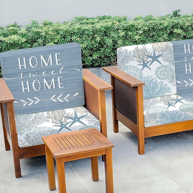 8 Pcs Patio Sofa Cushion Cover Blue Sea Outdoor Stretch Sofa Seat Cushions Cover Coastal Beach Replacement Couch Chair Slipcover Flexibility (Sea)