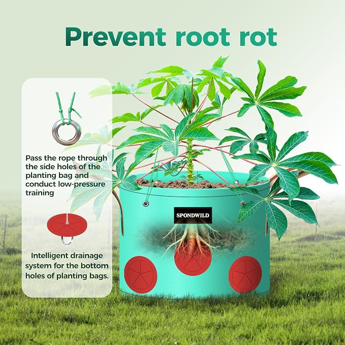 7 Pack 2 Gallon Grow Bags Heavy Duty 180G Thickened PE Plant Pots with 8 Breathable Holes