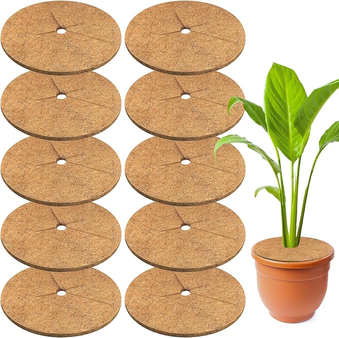 Legigo 10pcs Coconut Fiber Mulch Ring Tree Plant Protector Mat, 14 Inch Natural Coco Coir Tree Mulch Ring Plant Pot Soil Cover, Tree Rings Disc Plant Cover for Indoor Outdoor Plants, Landscaping