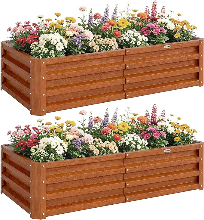 Outsunny Galvanized Raised Garden Bed, 4' x 2' x 1' Metal Planter Box, for Growing Vegetables, Flowers, Herbs, Succulents, Brown