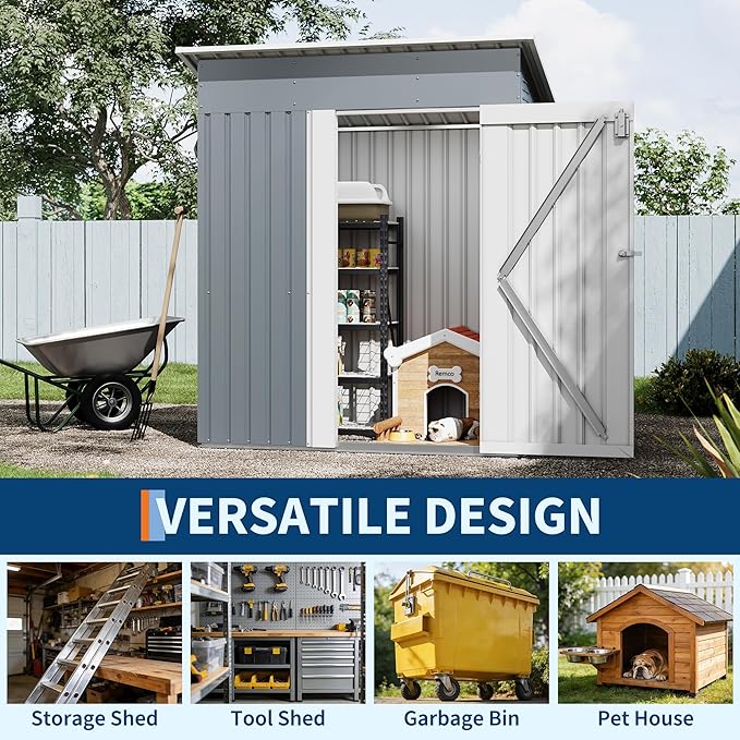 Garvee Outdoor Storage Shed 5x3 FT, Metal Garden Tool Shed with Lockable Doors & Vents, Weather-Resistant Backyard Storage Shed for Tools, Lawn Equipment & Patio