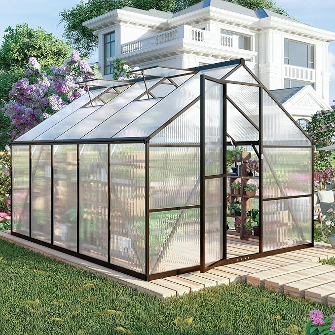 8X 10 FT Greenhouses for Outdoors, Polycarbonate Greenhouse with PC Panels, Greenhouses for Outdoors for Yard, Garden, Hobby, Dark Gray