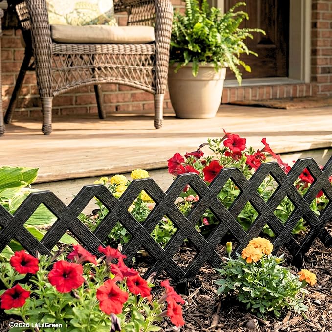 LaLaGreen Flower Bed Edging Fence (23 Inch, 10 Pack) Decorative Black Plastic Garden Border Panels for Lawn Yard Landscape, Backyard Patio Pathway Trees Rings Outdoor Small Fencing Barrier Decor