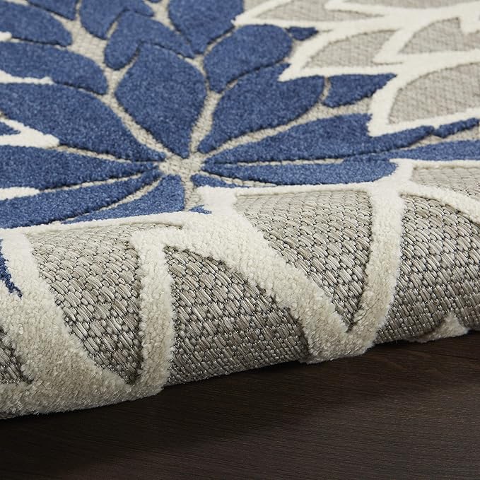 Nourison Home Aloha Ivory Navy 7'10" x Round Area Rug - Easy Clean, Non Shedding, Bed Room, Living Room, Dining Room, Kitchen (8' x Round)