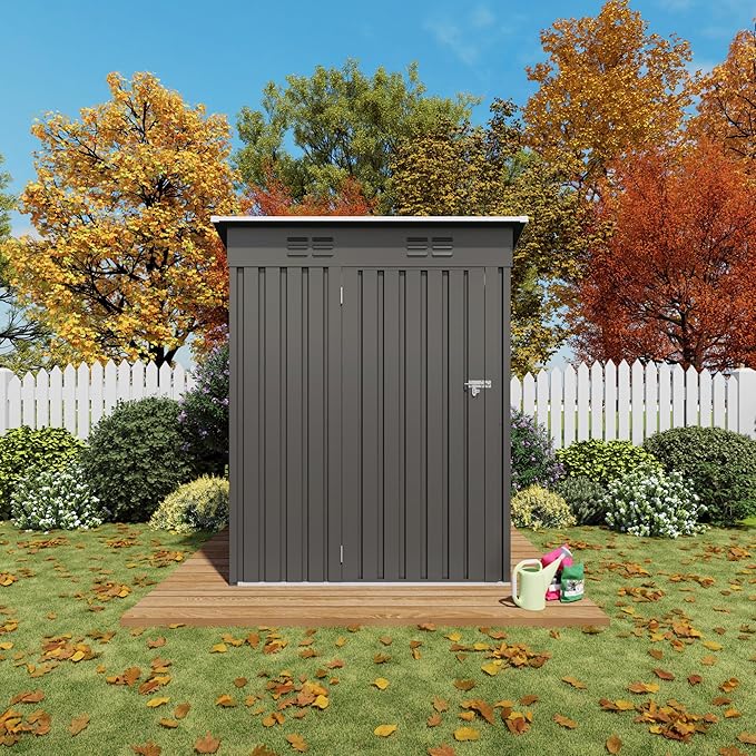 5x3FT Metal Storage Shed Outdoor Garden Tool Shed, Galvanized Steel Compact Weather Resistant Backyard Organizer, Lockable Utility Storage House for Patio Courtyard Equipment Storage Multi Use