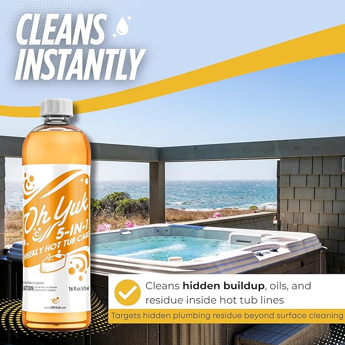 Oh Yuk 5-in-1 Weekly Hot Tub Chemicals – Hot tub Clarifier, Cleaner, Conditioner – Helps Control Water Balance & Combat Buildup – Spa Care Chemicals for All Types Including Inflatable & Portable