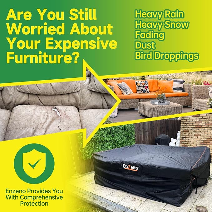 Enzeno Patio Furniture Set Cover,Outdoor Sectional Sofa Couch Set Covers Waterproof,Garden Dining Table Chair Set Cover Outside Rectangular Heavy Duty Weatherproof 84" L x 55" W x 28" H Black…