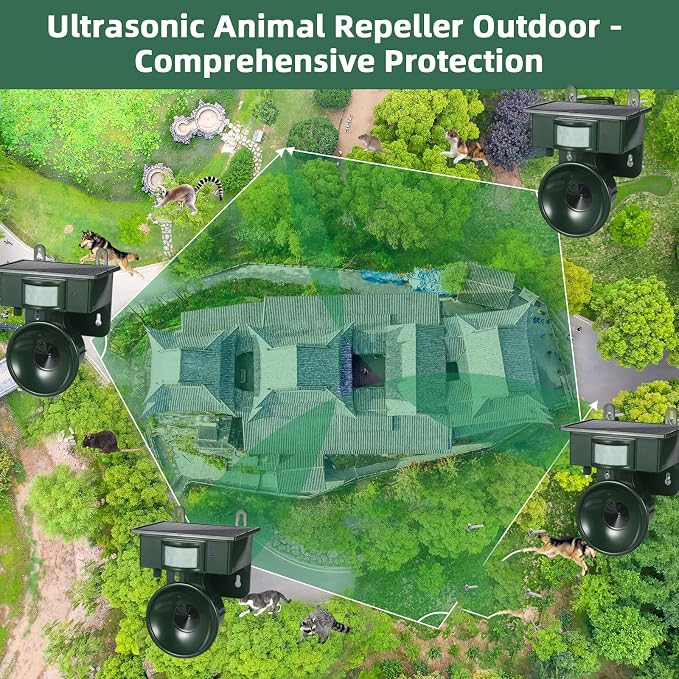 Upgraded Solar Ultrasonic Bird Repellent Devices Outdoor Bird Deterrents for Outside Patio Garden Pigeon Repellent for Balcony Keep Crows Sparrows Starlings Out of Fruit Trees,Swimming Pool,Roof