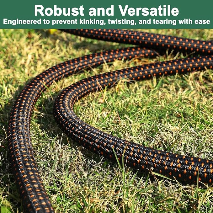 50FT Flexible Garden Hose & 10Modes Nozzle,Lightweight Water Hose,Kink-Free,All-Weather 3/4 in. Hose for RV,Boat,Car Wash,Garden,Yard,Camper,Outdoor NoneExpanding (Orange-Black, 50 Feet)