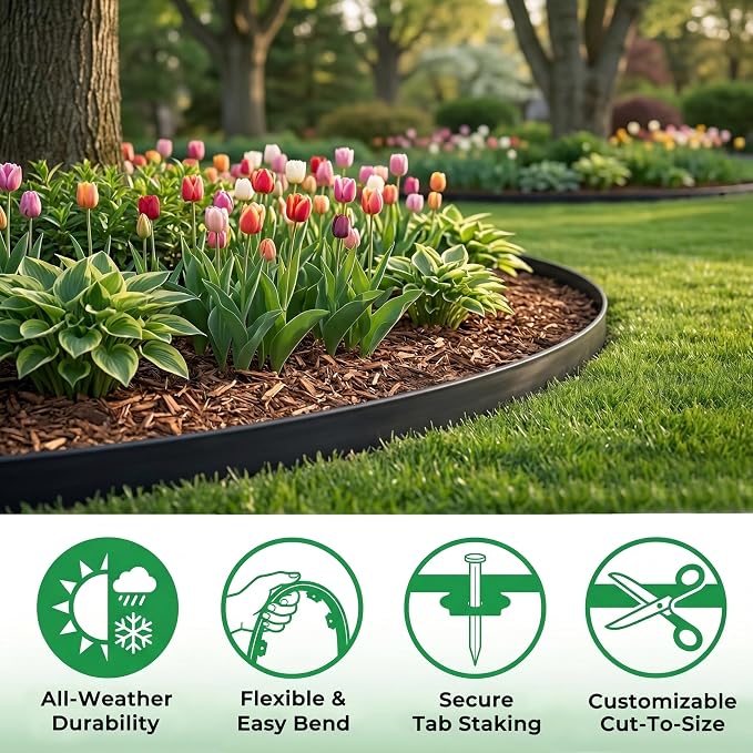 Gardzen 1.5" x 80' Landscape Edging Kit, Garden Edging Coil Comes with 100 Pcs Spikes, No Dig Lawn Border Design