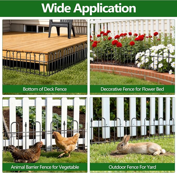 7ft(L) x 12.8in(H) 5 Panels Metal Decorative Garden Fence, No Dig Animal Barrier Fence, Garden Border Fence Panels with Ground Stake, for Pets, Flower Bed, Yard, Patio