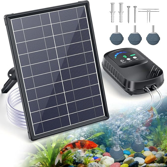 POPOSOAP Solar Pond Aerator, Solar Air Pump with Adjustable Airflow, Quiet Solar Pond Oxygen Pump for Koi Pond, Garden Pond, Fish Tank, Hydroponics