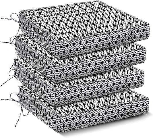 IPYNBAP Outdoor Chair Cushions Set of 4 -Waterproof Outdoor Seat Cushions for Patio Furniture, Patio Chair Cushion with Handle and Ties, Out Door Chair Pads,19x19x3-Square, Black Geometry