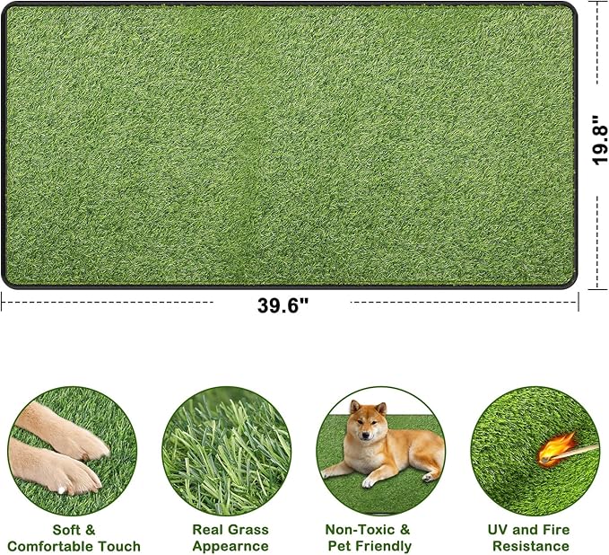 Artificial Grass for Dogs Potty, Reusable Pet Training Mat for Home and Travel, Washable Hemmed Edge Grass Pee Pad with Drainage Holes, Easy to Clean (19.8"x39.6")