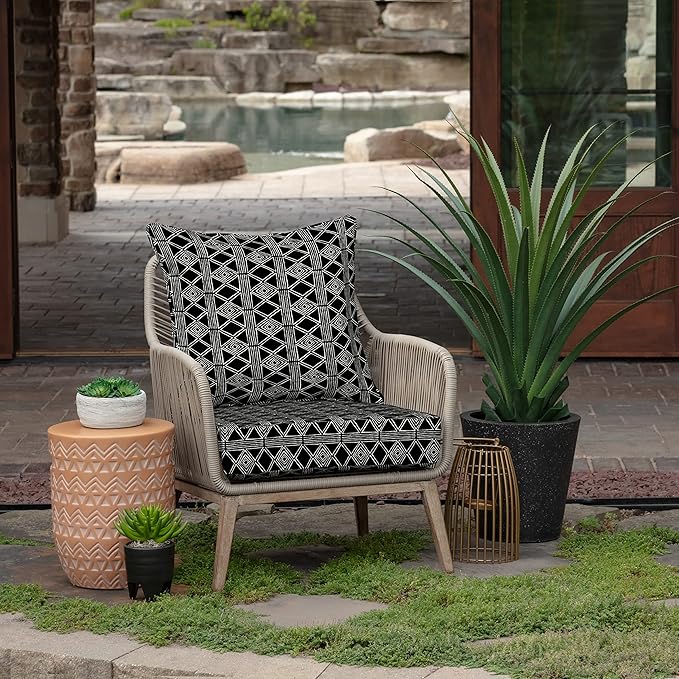 Arden Outdoor Deep Seat Cushion Set (4-Pack), 24 in x 24 in, Weather-Proof, Rain-Proof, Fade Resistant Patio Cushion for Chair, Sofa, and Couch Black Global Stripe
