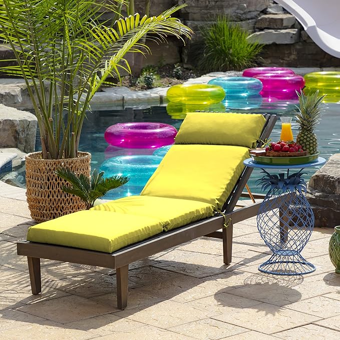 Arden Outdoor Chaise Cushion, 21 in x 72 in, Weather-Proof, Rain-Proof, Fade Resistant Patio Cushion for Chaise Lounger Lemon Yellow Leala