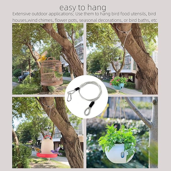 2 Pcs 80 Inch Premium Bird Feeder Hanger for Tree with Carabiner Clip，Flexible Stainless Steel Hanging Cables Chain Wire for Bird Feeders and Birdhouses，Baths, Planters，Baskets，Suet，Outdoor Camping