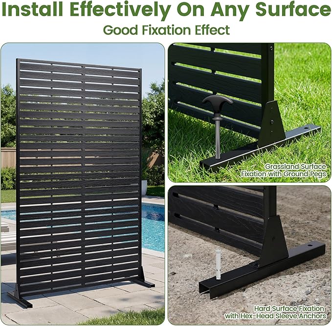 Outdoor Privacy Screen 72" H HDPE Decorative Panel Freestanding Privacy Fence with Stand, Privacy Screens with Louvered 6 Panels, Weather-Resistant Panel Fence for Patio, Balcony, Balcony