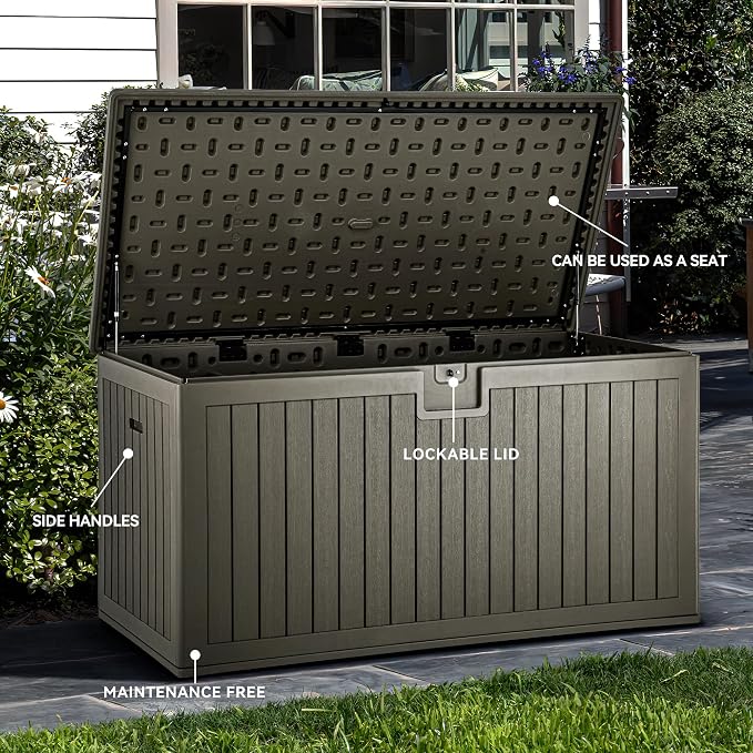 YITAHOME XXL 230 Gallon Large Deck Box,Outdoor Storage for Patio Furniture Cushions,Garden Tools with Flexible Divider,Waterproof,Lockable (Light Brown)