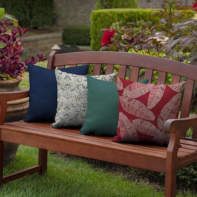 Arden Outdoor Toss Pillow, 2 Pack, 16 x 16, Rain-Proof, Fade Resistant Red Leaf Palm