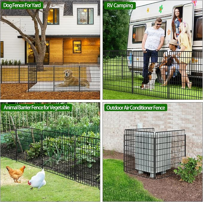 10 Panels Garden Fencing Animal Barrier, 33 in(H) X 24 ft(L) Dog Fence Outdoor for Yard Rustproof No Dig Decorative Tall Garden Fence Metal Wire Panel Border Patio Rabbit Temporary Ground Stakes