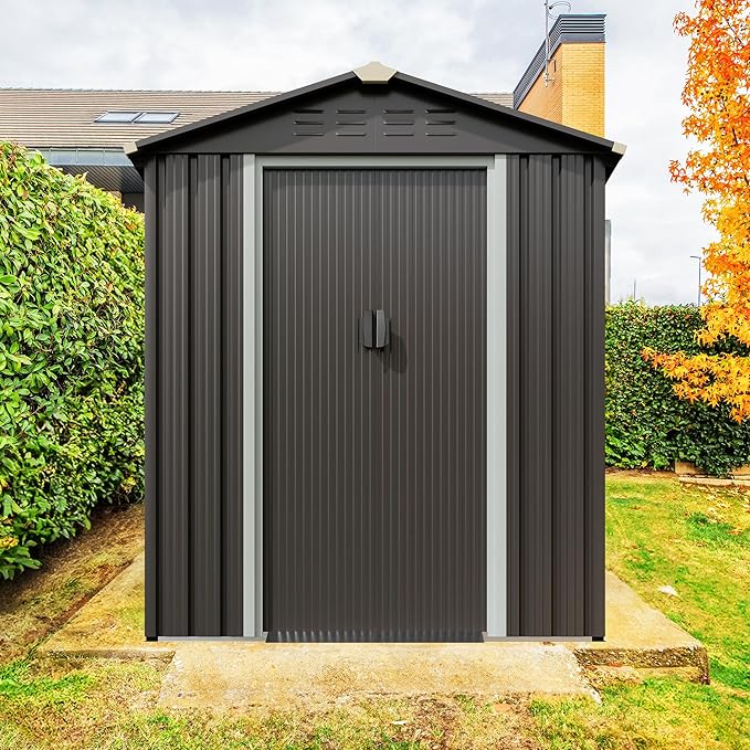 JY QAQA 5x3 FT Metal Outdoor Garden Storage Shed,Waterproof Metal Garden Sheds with Window and Lockable Double Door,Weather Resistant Steel Tool Storage House Shed forPatio,Lawn (Gray)