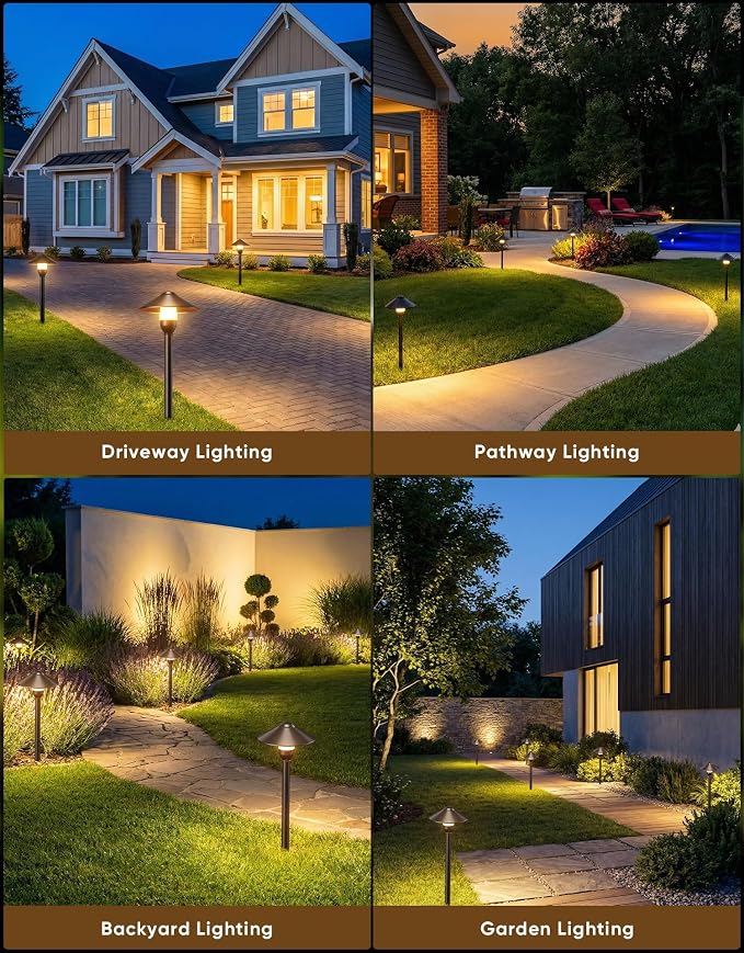 PARTPHONER Low Voltage Landscape Lighting 6-Pack, Aluminum 12V Pathway Lights with G4 Bulbs, Waterproof Oil Rubbed Bronze Color Round Shade Path Lights with Connectors for Walkway Yard Garden