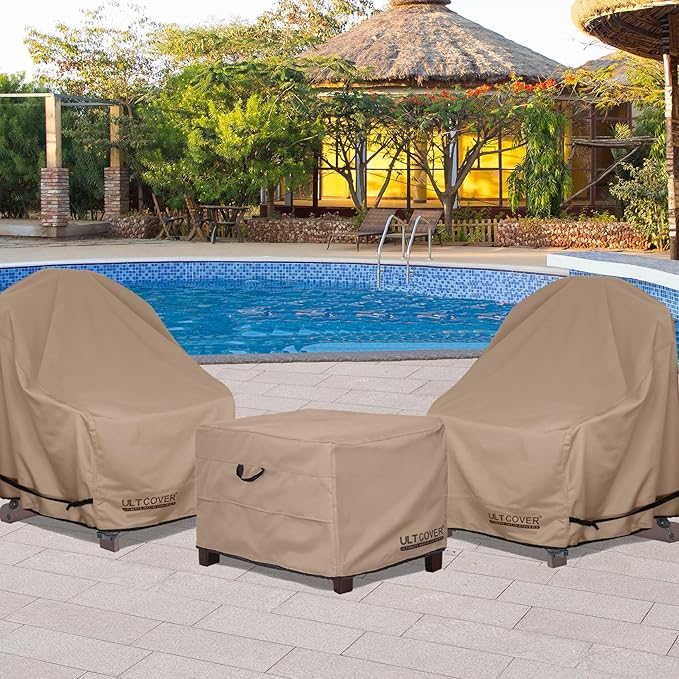 ULTCOVER Waterproof Patio Ottoman Cover Rectangular Outdoor Side Table Furniture Covers Size 40L x 30W x 20H inch