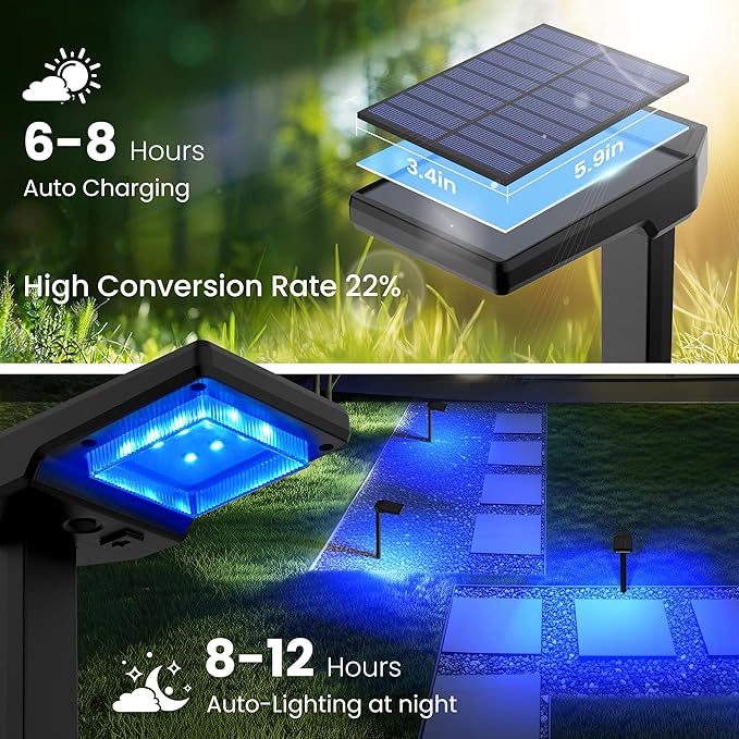 AUDERWIN 4 Pack Color Changing & Sync Smart Solar Pathway Lights, Solar Lights Outdoor Waterproof, 9 Modes (Warm White/Cool White/RGB) Landscape Lighting for Driveway, Walkway, Garden, Yard, Patio
