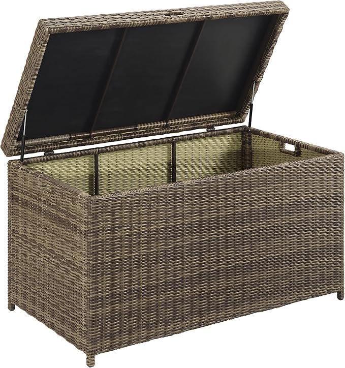 Crosley Furniture Bradenton Wicker Outdoor Storage Box for Patio Furniture Cushions, Pool Floats, Garden Tools, Brown