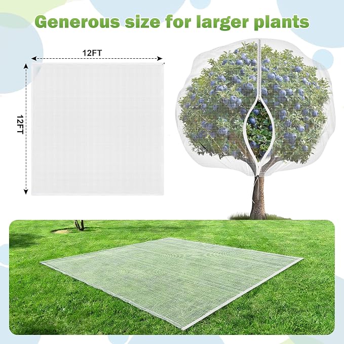 2 Pack 12x12 FT Fruit Tree Netting with Zipper and Drawstring - Heavy-Duty Fine Mesh Garden Bird Netting for Fruit Trees, Protect Fruits from Birds, Squirrels,Insects,Deer & Pests