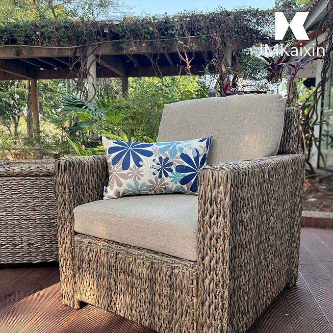Pack of 2 Patio Lumbar Pillows, 12"x20" Fade Resistant Outdoor Waterproof Lumbar Pillow with Inners, Decorative Garden Lumbar Cushions for Home Patio Terrace Sofa Use