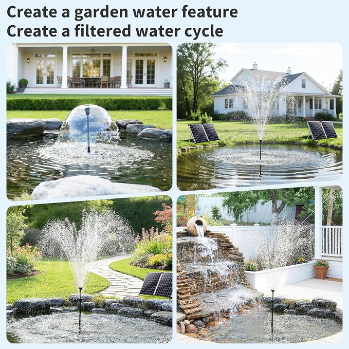 POPOSOAP 100W Solar Fountain Pump and Filter Kit, 1200GPH Solar Powered Pond Filter with 4-Stage Biological Filtration, Solar Pond Pump & Pond Filter Box for Outdoor Koi Pond, Garden, Waterfall P3100