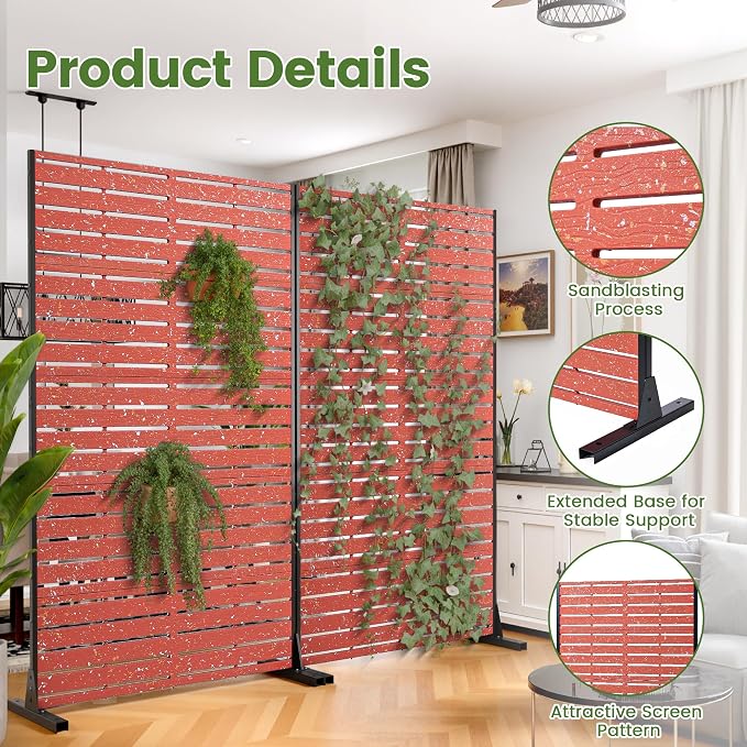Outdoor Privacy Screen 60" H HDPE Decorative Freestanding Privacy Panel, Sandblasting Louvered Privacy Screens with Stand, Weather-Resistant Panel for Patio, Balcony, Backyard(5 Panels)