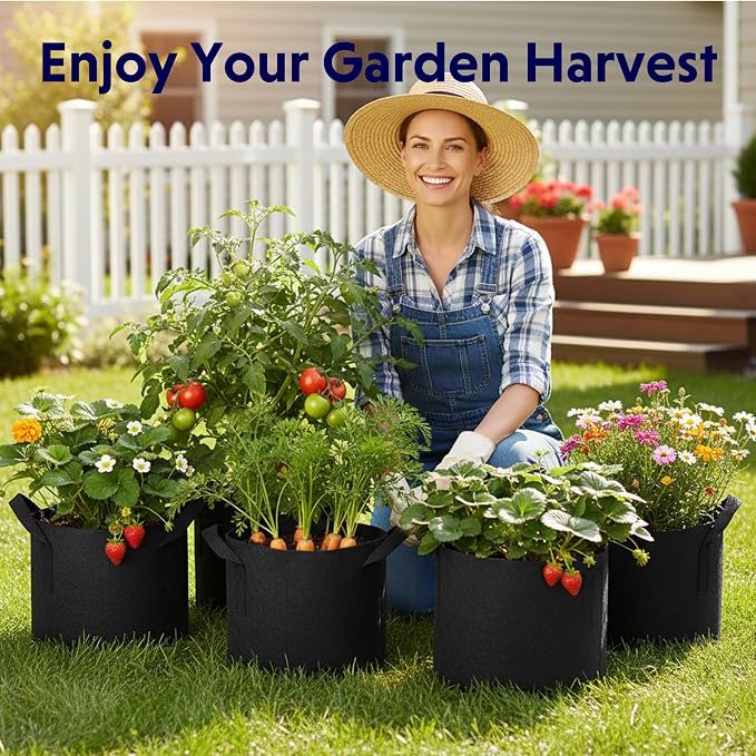 iPower 3 Gallon 10 Pack Grow Bags Nonwoven Fabric Pots Aeration Container with Strap Handles for Garden and Planting, 10-Pack Black, 3 Gallon