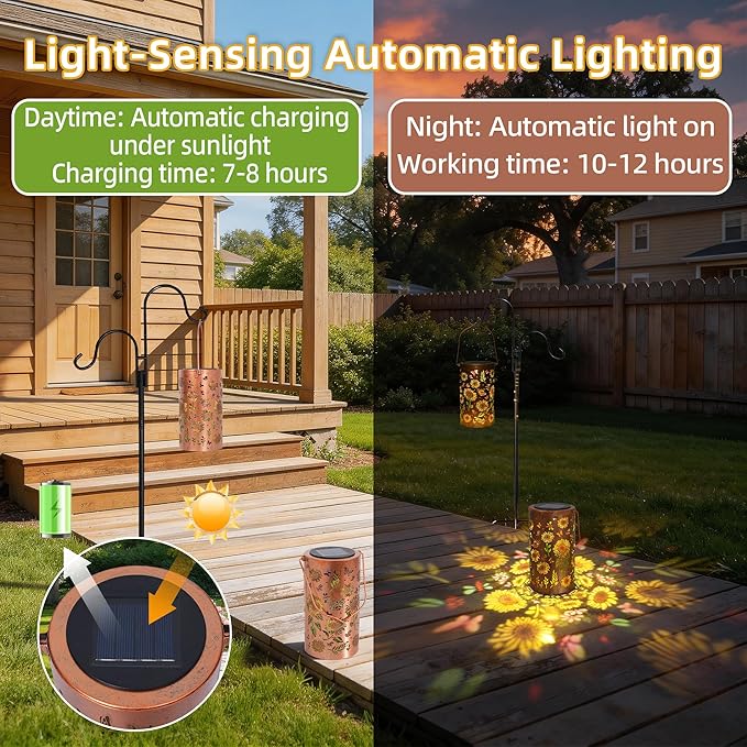 Colorful Solar Lanterns Outdoor Waterproof, Sunflower Birthday Gifts for Women Mom Grandma, Garden Hanging Solar Lantern Lights for Patio