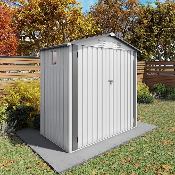 6x3.6FT Metal Storage Shed Outdoor Garden Tool Shed, Galvanized Steel Weather Resistant Backyard Organizer, Lockable Utility Storage House for Patio Courtyard with Ventilation & Skylight Design