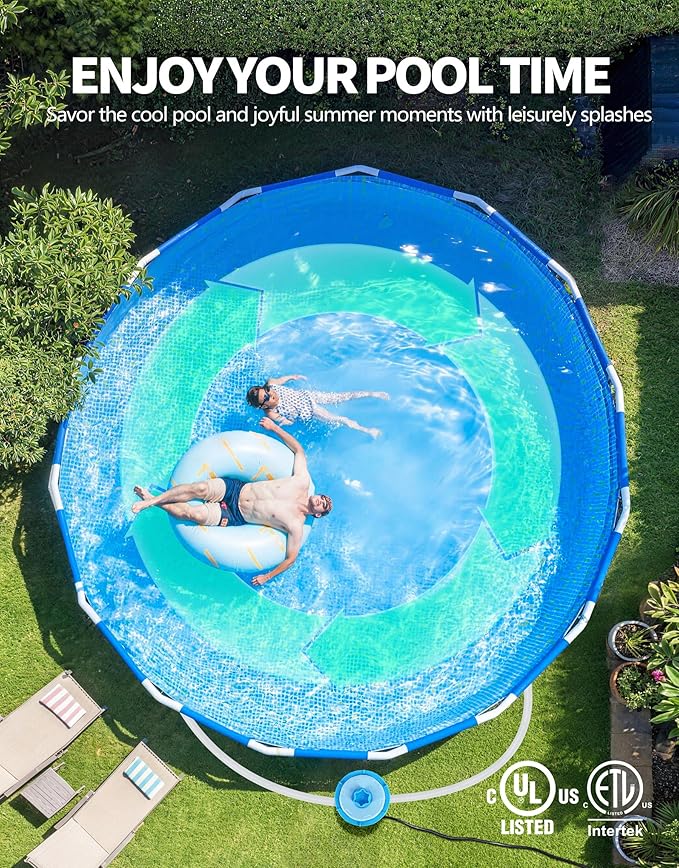 Standard Series Above Ground Pool Filter Pump - 800 GPH Flow Rate | Rapid Circulation & Micro-Debris Filtration, Pool Cartridge Filter Pump System - Keep Water Crystal Clean & Clear-Deep Blue